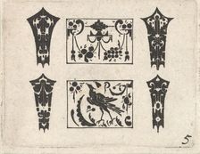 Blackwork Print with a Symmetrical Schweifwerk Pattern, ca. 1620. Creator: Claes Jansz Visscher
