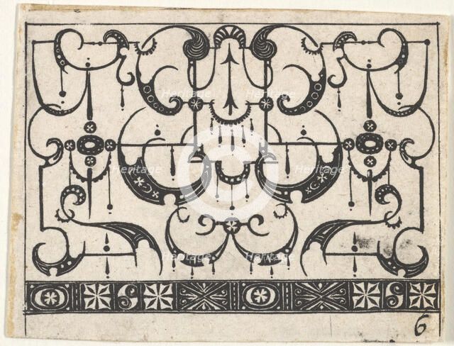 Blackwork Print with an All-Over Schweifwerk Pattern, ca. 1620. Creator: Claes Jansz Visscher.