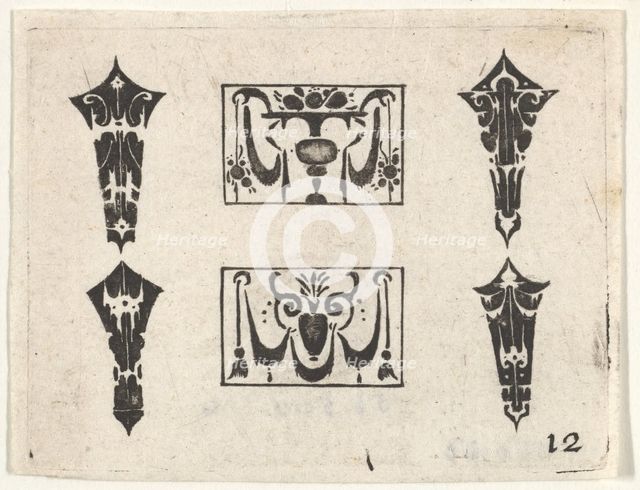 Blackwork Print with Two Horizontal Panels and Four Bezels, ca. 1620. Creator: Claes Jansz Visscher.