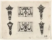Blackwork Print with Two Horizontal Panels and Four Bezels, ca. 1620. Creator: Claes Jansz Visscher