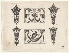 Blackwork Print with Two Horizontal Panels and Four Bezels, ca. 1620. Creator: Claes Jansz Visscher