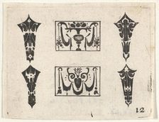 Blackwork Print with Two Horizontal Panels and Four Bezels, ca. 1620. Creator: Claes Jansz Visscher