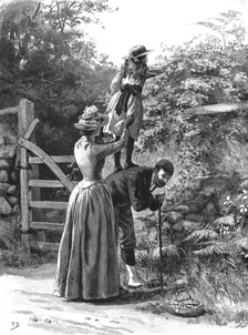 'Blackberrying in a Devonshire Lane 1891. Creator: Frank Dadd