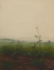 Blackbird and Scabious in front of a Landscape, 1864. Creator: Leon Bonvin