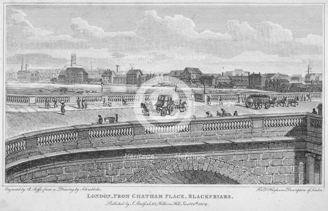 Blackfriars Bridge, London, 1809. Artist: R Roffe