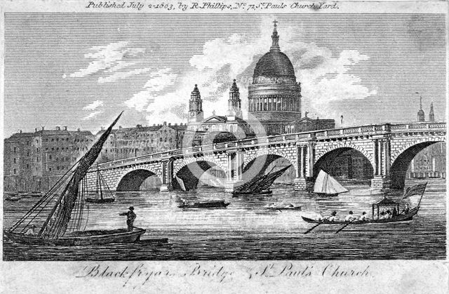 Blackfriars Bridge, London, 1803. Artist: Anon