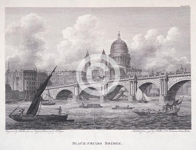 Blackfriars Bridge, London, 1827. Artist: George Cooke