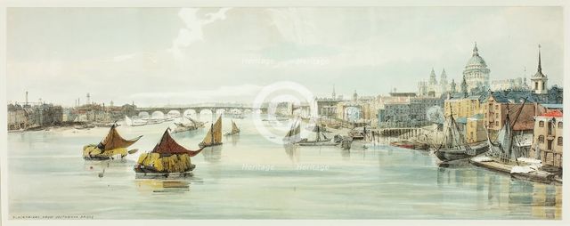 Blackfriars, from Southwark Bridge, plate six from Original Views of London as It Is, 1842. Creator: Thomas Shotter Boys.