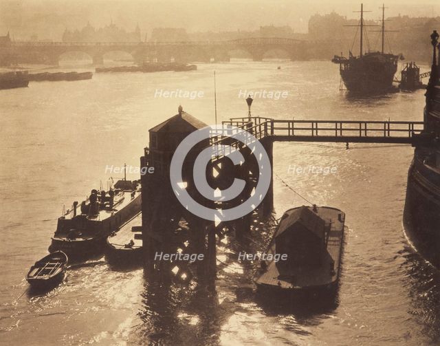 Blackfriars Pier. From the album: Photograph album - London, 1920s. Creator: Harry Moult.