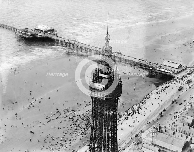 Blackpool Tower and Pier, Blackpool, Lancashire, 1920. Artist: Aerofilms.