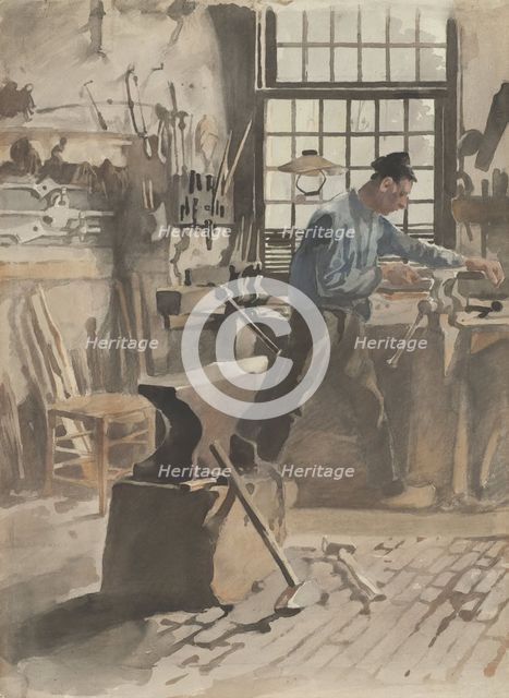 Blacksmith at work in his forge, 1870-1923. Creator: Willem Witsen.