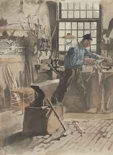 Blacksmith at work in his forge, 1870-1923. Creator: Willem Witsen