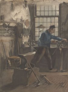 Blacksmith in his forge, 1870-1923. Creator: Willem Witsen
