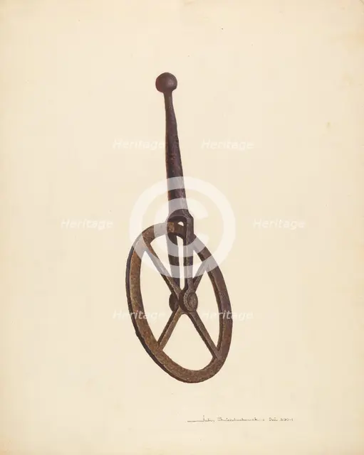 Blacksmith's Measuring Wheel, c. 1939. Creator: John Swientochowski.