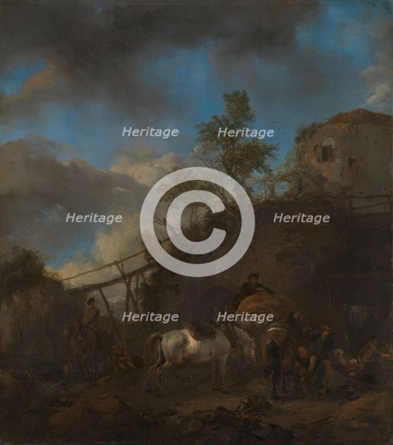 Blacksmith Shoeing a Horse, c.1652-c.1655. Creator: Philip Wouverman.