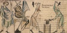 Blacksmiths at work, second half of the 14th century. Creator: Unknown