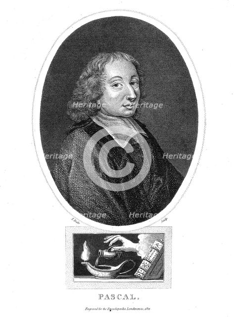 Blaise Pascal, 17th century French philosopher, mathematician, physicist and theologian, 1821. Creator: Thomas Dale.