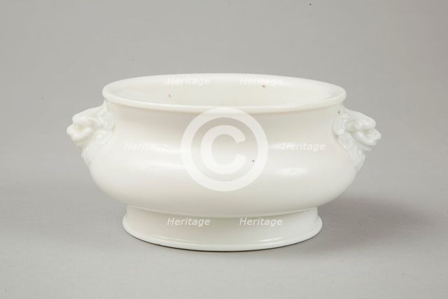 Blanc de chine censer with lion head handles, 18th century. Creator: Unknown.