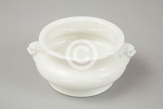 Blanc de chine censer with lion head handles, 18th century. Creator: Unknown.