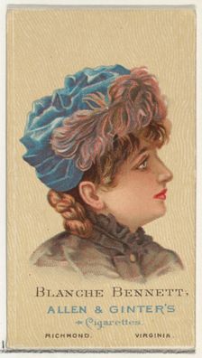 Blanche Bennett, from World's Beauties, Series 2 (N27) for Allen & Ginter Cigarettes, 1888., 1888. Creator: Allen & Ginter