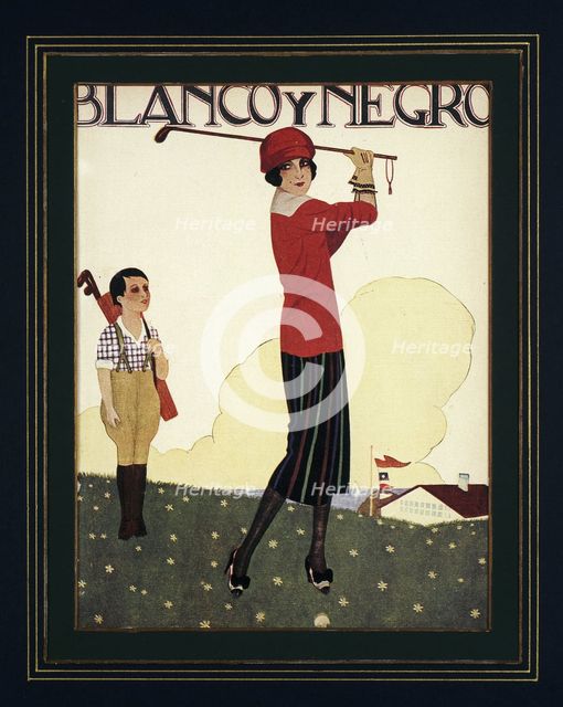 Blanco Y Negro poster with golfing theme, c1930s. Creator: Unknown.