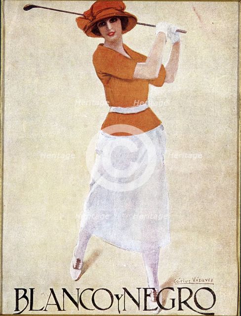 Blanco Y Negro poster with golfing theme, c1930s. Creator: Unknown.
