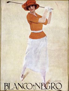 Blanco Y Negro poster with golfing theme, c1930s. Creator: Unknown