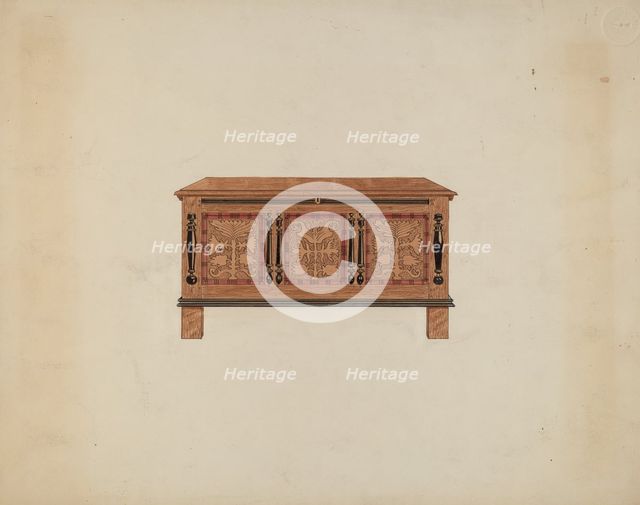 Blanket Chest - Front View, c. 1936. Creator: Martin Partyka.