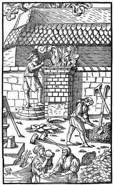 Blast furnace for smelting iron ore, 1556. Creator: Unknown