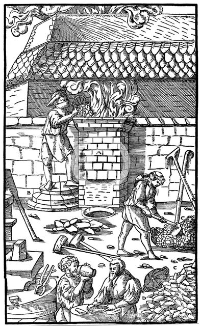 Blast furnace for smelting iron ore, 1556. Creator: Unknown.