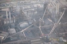 Blast furnaces at Scunthorpe Steel Works, North Lincolnshire, 2016. Creator: Dave MacLeod