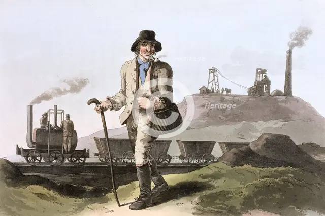 Blenkinsop steam locomotive at Middleton colliery near Leeds, West Yorkshire, 1814. Creator: Robert Havell.