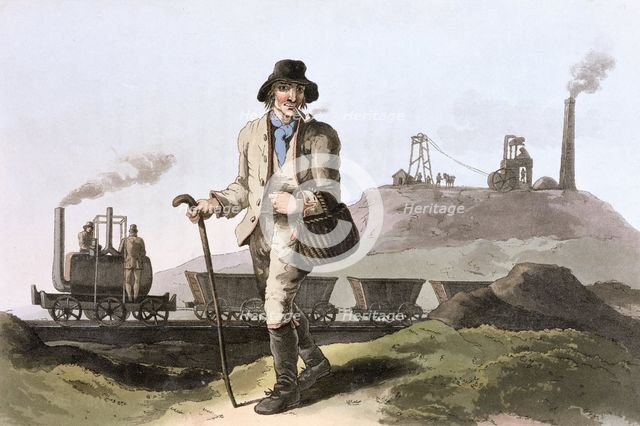 Blenkinsop steam locomotive at Middleton colliery near Leeds, West Yorkshire, 1814. Creator: Robert Havell.