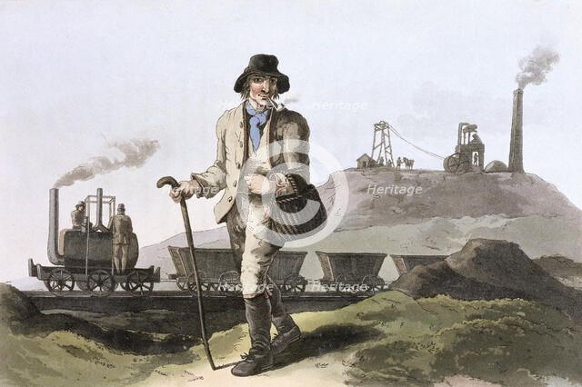 Blenkinsop steam locomotive at Middleton colliery near Leeds, West Yorkshire, 1814. Artist: Robert Havell