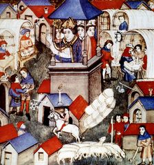 Blessing of the fair of Saint-Denis in Paris, 14th century miniature