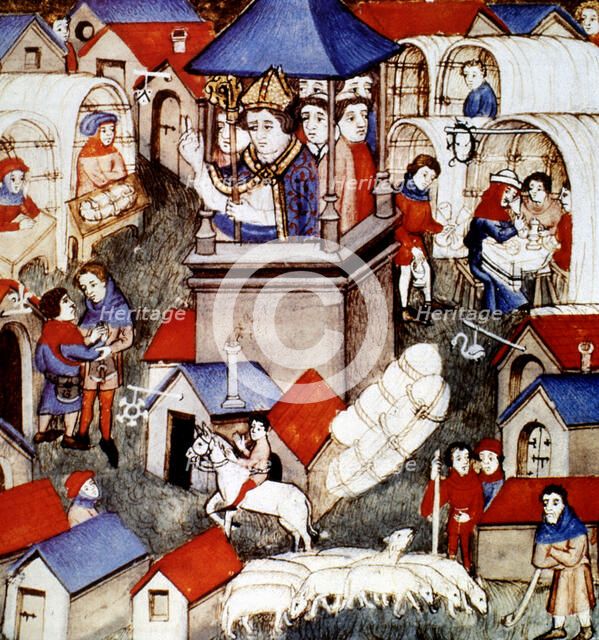 Blessing of the fair of Saint-Denis in Paris, 14th century miniature.