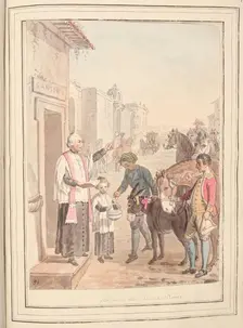 Blessing the Beasts at Rome, leaf from A Collection of Dresses by David Allan Mostly..., 1776. Creator: David Allan