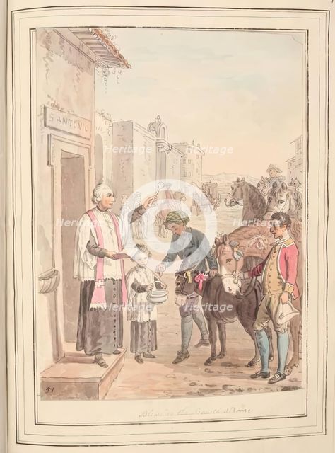 Blessing the Beasts at Rome, leaf from 'A Collection of Dresses by David Allan Mostly..., 1776. Creator: David Allan.