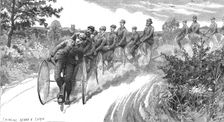'Blind Cyclist's on their way from London to Derby; (the steerer of each machine could see) 1888. Creator: Unknown