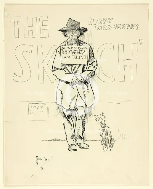 Blind Beggar and Dog, 1894. Creator: Philip William May.