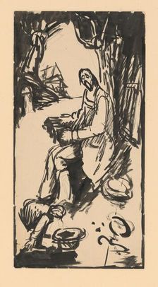 Blind beggar playing the accordion, 1940-1944. Creator: Ján Novák