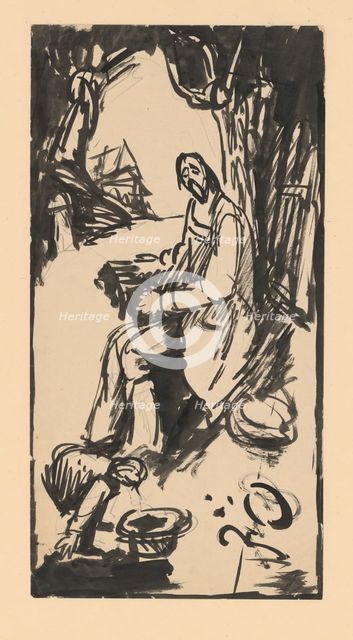 Blind beggar playing the accordion, 1940-1944. Creator: Ján Novák.