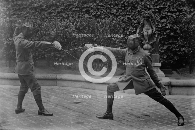 Blind fencing in Phare de France, between c1915 and c1920. Creator: Bain News Service.