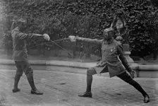 Blind fencing in Phare de France, between c1915 and c1920. Creator: Bain News Service