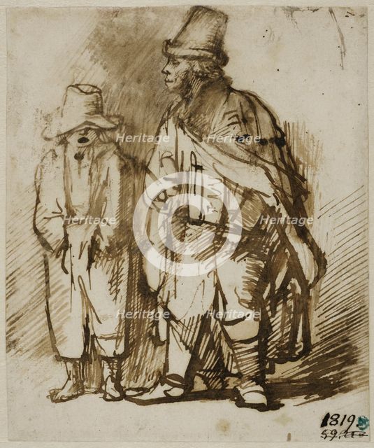 Blind man with crank lyre and singing boy, c.1650. Creator: Willem Drost.
