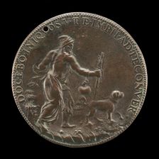 Blind Man with a Staff and Water-flask, Led by a Dog [reverse], c. 1561. Creator: Leone Leoni