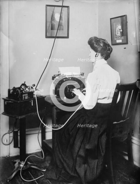 Blind stenographer using dictaphone, 1911. Creator: Bain News Service.