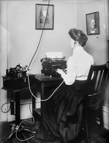 Blind stenographer using dictaphone, 1911. Creator: Bain News Service
