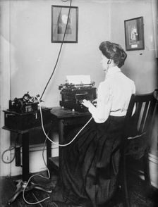 Blind stenographer using dictaphone, 1911. Creator: Bain News Service