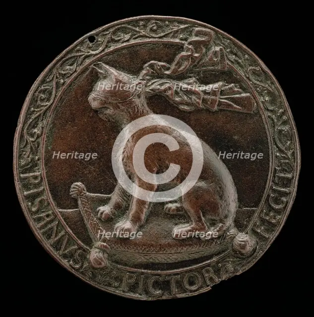 Blindfolded Lynx Seated on a Cushion [reverse], c. 1441/1444. Creator: Pisanello.